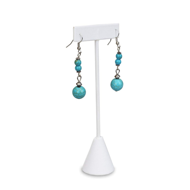 Ikee Design 6 Pcs Set Premium T- Shape Style Earring Display Stand, Earring Stand Jewelry Display for Showroom, Tradeshow, and Showcase, 2 1/2 W x 5 1/2 H in, White Faux Leather - Image 4